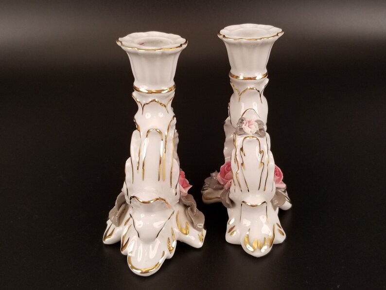 Antique Dresden Porcelain Pair of Candle Holders Roses ...
