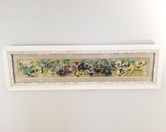 Antique Yardlong of Pansies Chromolithograph in Gesso Frame by V. Janus circa 1892