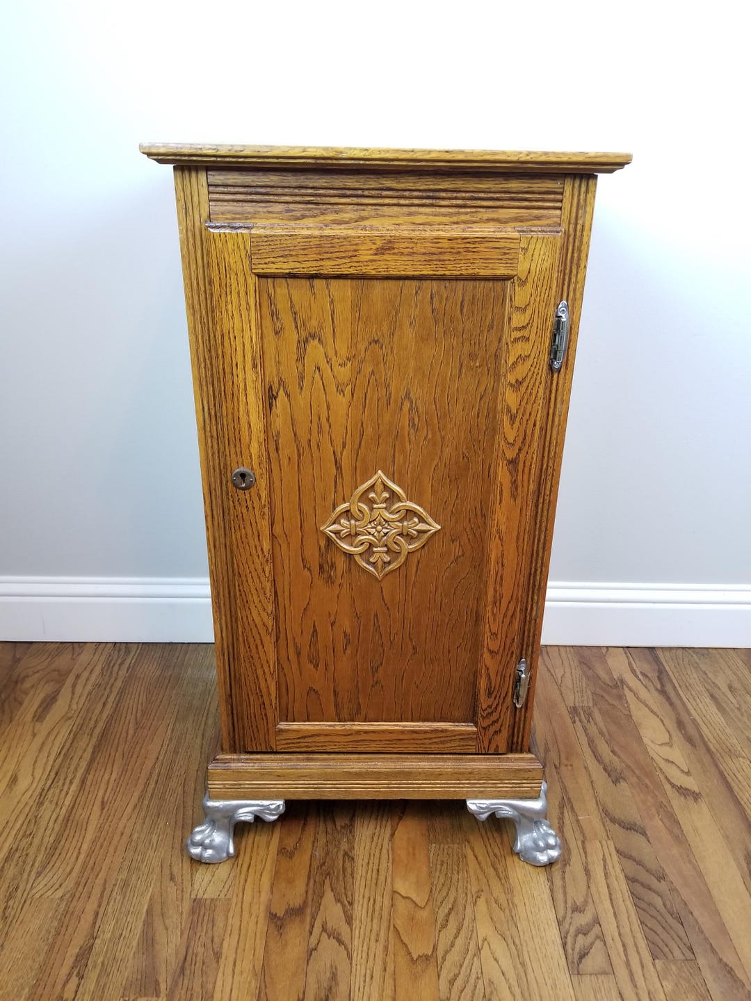 Vintage Oak Slot Machine Stand or Player Piano Roll Cabinet With Silver ...