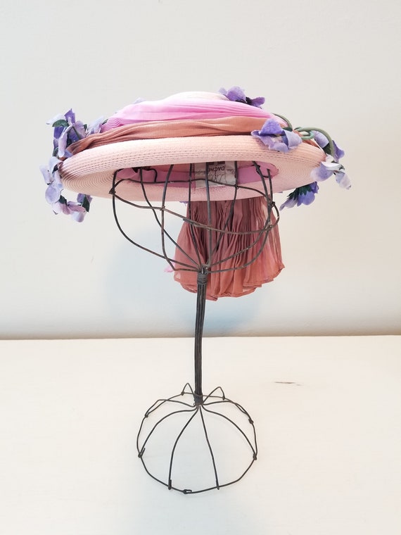 Vintage Lilly Dache Woven Hat with Lavender Flowe… - image 5
