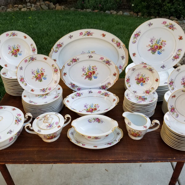 Gorgeous Vintage Noritake Aldea Colorful Floral Dinner Service for 12 * 80 Pc Set * 1950's