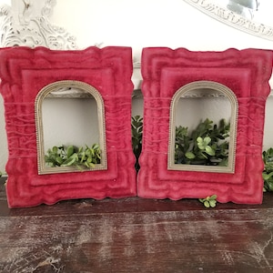 Antique Victorian Rare Pair of Red Velvet Picture Frames with Gilt Inset Frame