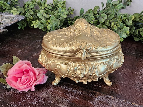 Antique Gold Gilt Art Nouveau Jewelry Casket by Brainard & Wilson c. 1904