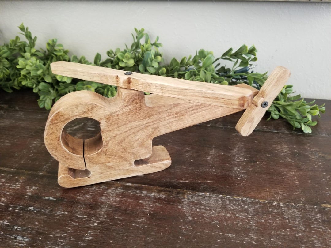 Hand Held Rotor Toy Vintage Heirloom Hand Crafted Wooden Toy Helicopter W/spinning Rotors ...