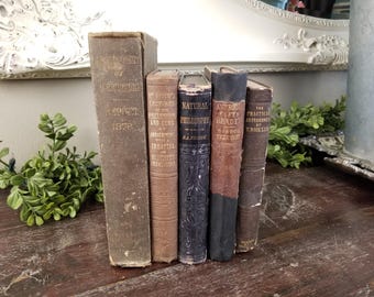 Antique 19th Century Collection of Five Books * Brown & Black with Gold * Decorative Books