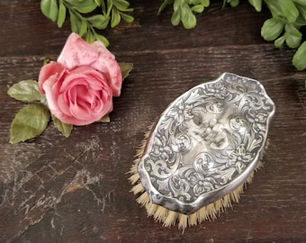 Antique Art Nouveau Sterling Silver Ornate Repousse Victorian Clothing Lint Brush