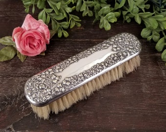 Antique Art Nouveau Silverplate Ornate Repousse Victorian Clothing Lint Brush with Roses