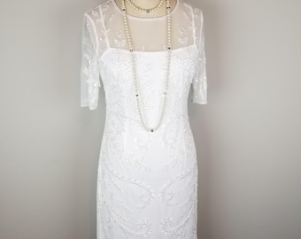 Precioso vestido de Adrianna Papell blanco con cuentas para ocasiones especiales, talla 4 para mujer