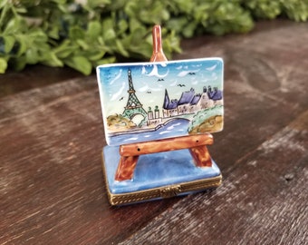 Vintage Limoges Hand Painted Eiffel Tower Painting on Easel Trinket Box * Limited Edition w/ COA