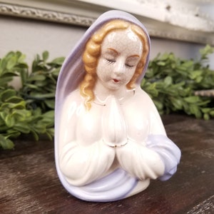Vintage Madonna Virgin Mary Praying Hands Ceramic Vase / Planter by Florart
