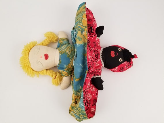 antique topsy turvy doll black white