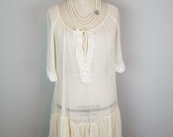 Romantic Sheer Pale Yellow Chiffon Drop Waist Lace Dress * Marylin & John Paris