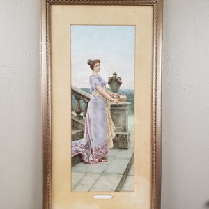 Antique Gilded Framed Print of Painting After Guglielmo Zocchi of Roman Beauty