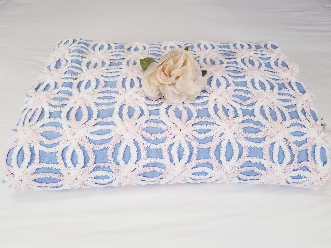 Vintage Fluffy Pink White & Blue Chenille Duvet Cover Queen Etsy
