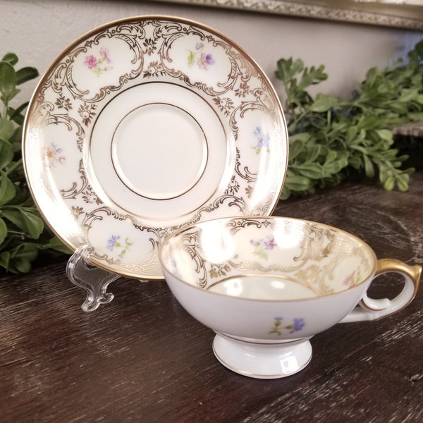 Gorgeous Vintage Demitasse Tirschenreuth Floral Teacup & Saucer with Gilding