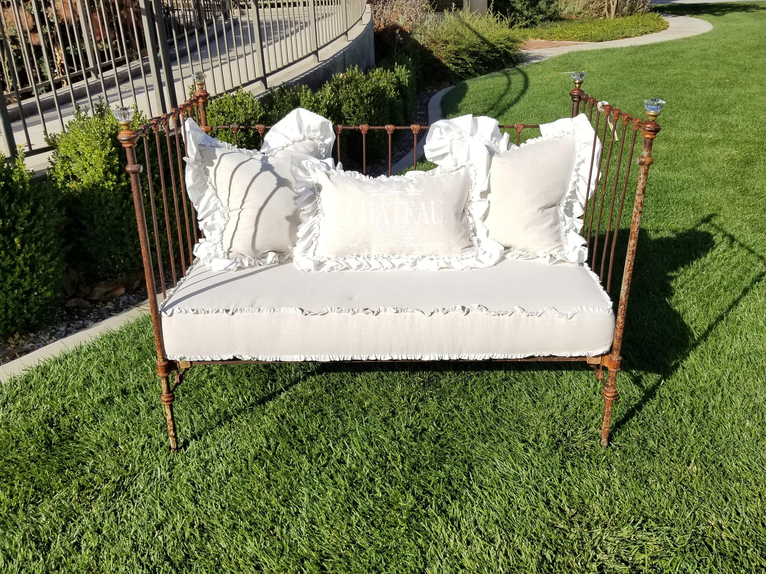 Antique Wrought Iron Baby Crib Turned Daybed Custom Upholstery Etsy