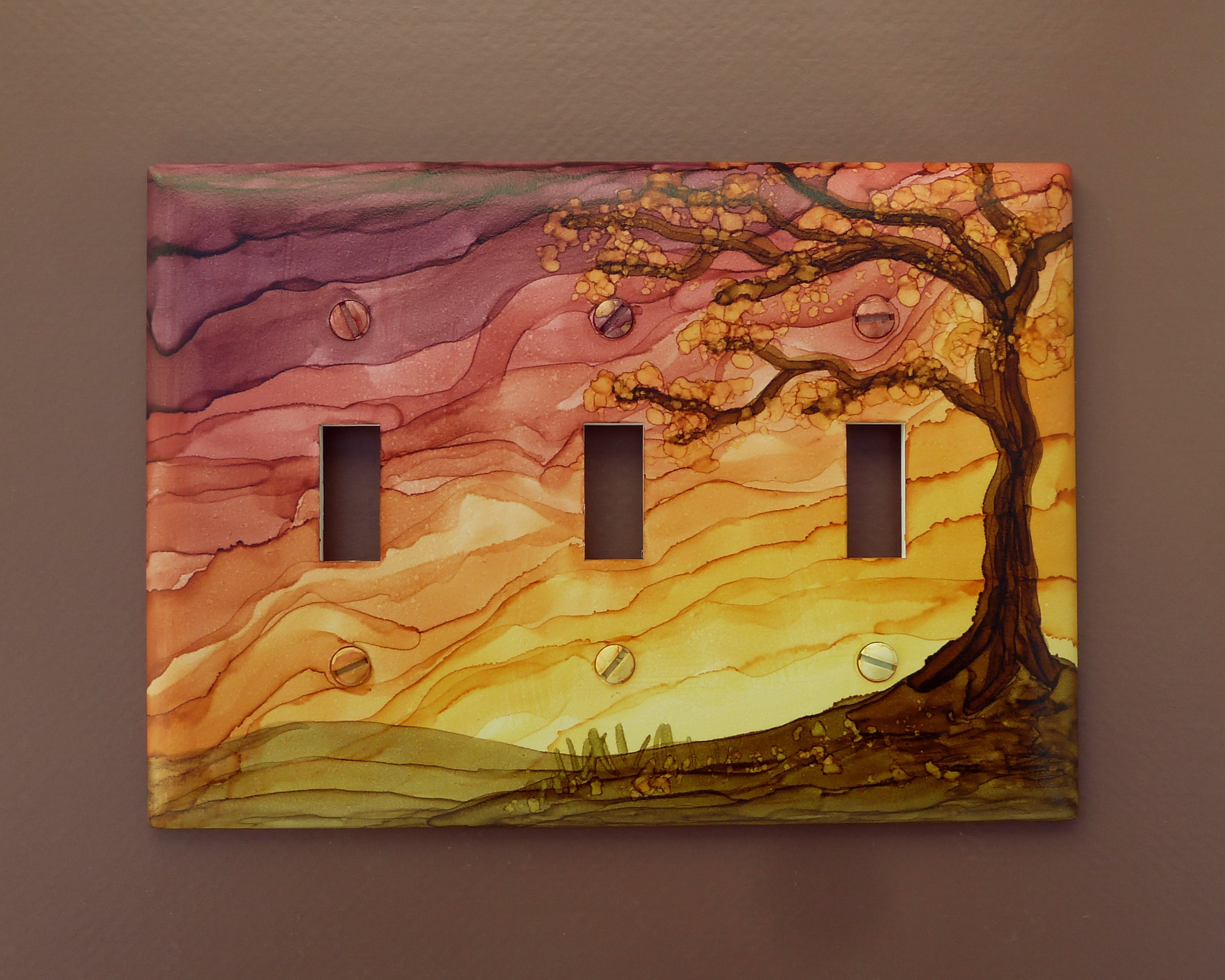 Rustic Sunset Tree Light Switch Cover Hand Painted With Etsy