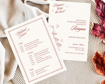 Editable Bachelorette Weekend Invitation Template with Itinerary (5x7 in)