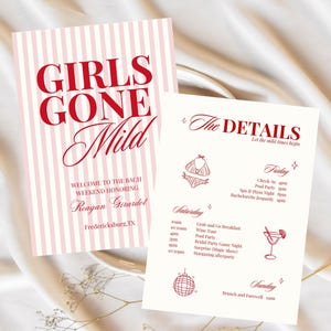 Girls Gone Mild Bachelorette Weekend Itinerary & Invite | Relaxed Bach Party Planner | Editable Canva Template
