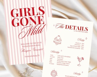 Girls Gone Mild Bachelorette Weekend Itinerary & Invite | Relaxed Bach Party Planner | Editable Canva Template