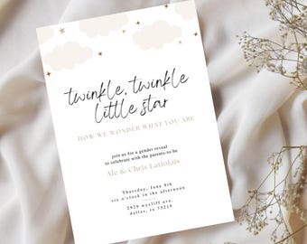 Editable Gender Reveal Invitation: Twinkle Star Theme (Canva Template)
