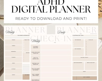 ADHD Daily & Weekly Planner | Printable Digital Planner for Focus, Time Management, and Executive Function | ADHD Brain Organizer Download
