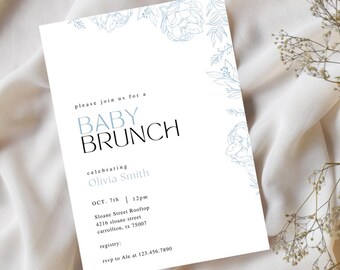 Editable Baby Shower Invitation Template: Floral Baby Brunch (Canva Download)