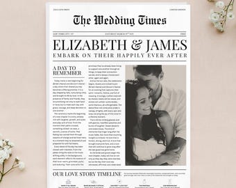 Vintage Newspaper Wedding Program Template: Editable Canva Design (Digital Download)