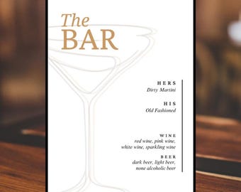 Letrero editable para bar de bodas: Menú de cócteles exclusivo (plantilla de Canva)