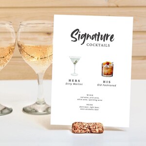 Modèle modifiable d&#39;enseigne de bar de mariage - enseigne de boisson cocktail signature - menu imprimable de bar à cocktails - modèle Canva à téléchargement immédiat