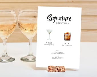 Letrero de cócteles para boda editable: Plantilla de Canva (descarga digital)