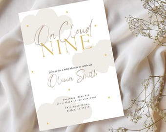 Editable Baby Shower Invitation Template: Neutral Cloud Theme (Canva Download)