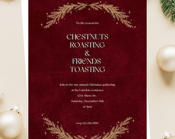 Elegant Flocked Christmas Party Invitation Template | Canva Editable (Digital Download)