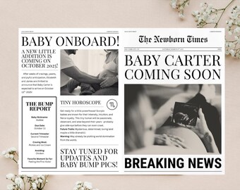 Editable Pregnancy Announcement Newspaper Template | Vintage Printable Baby Reveal | Canva Digital Template Download