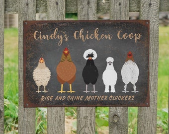 Chicken Coop Sign Personalized With Name - Custom Retro Vintage Metal Sign For Backyard Chicken Keeper - Crazy Chicken Lady Gift