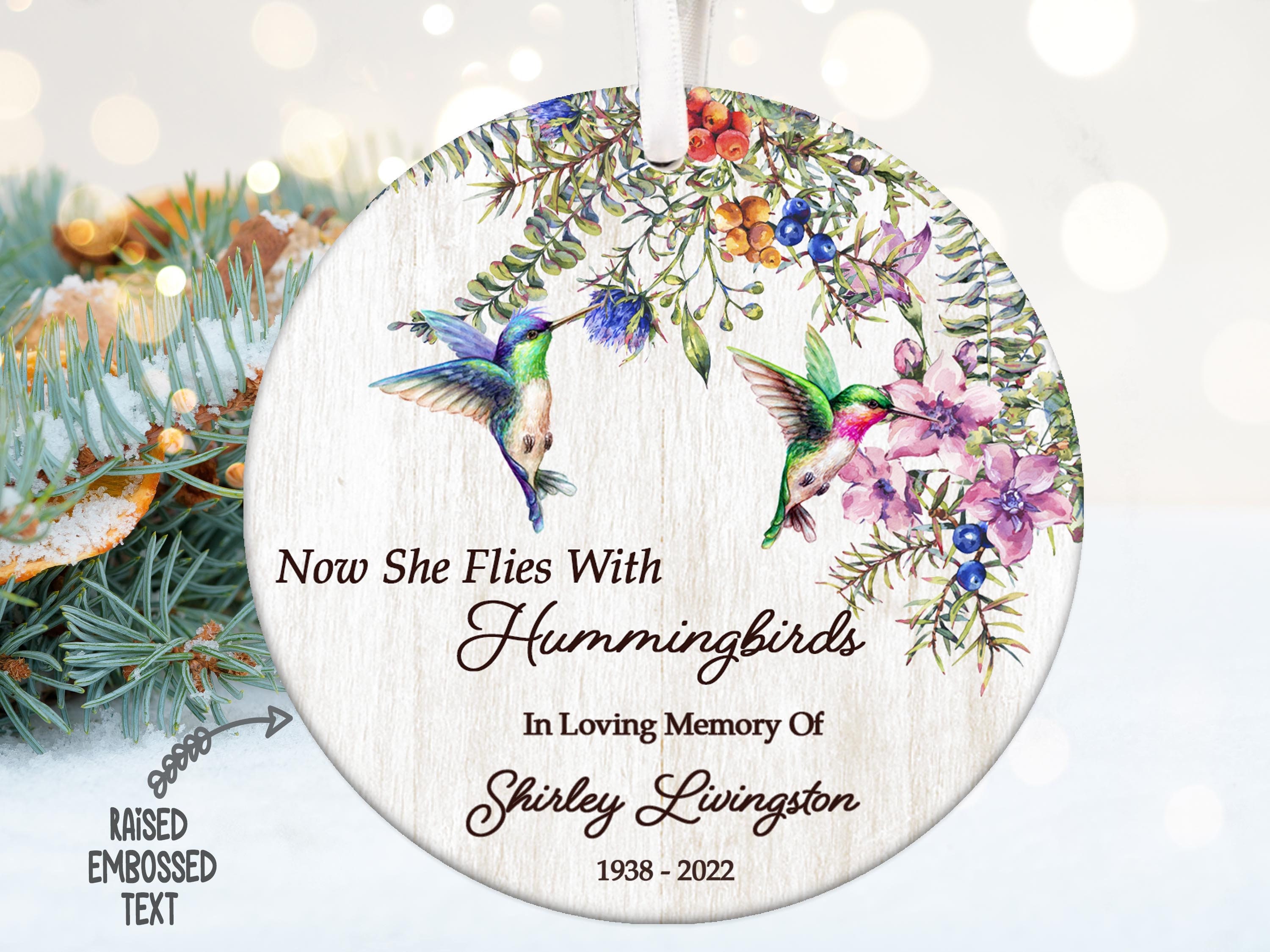 Hummingbird remembrance Christmas ornament memorial gift