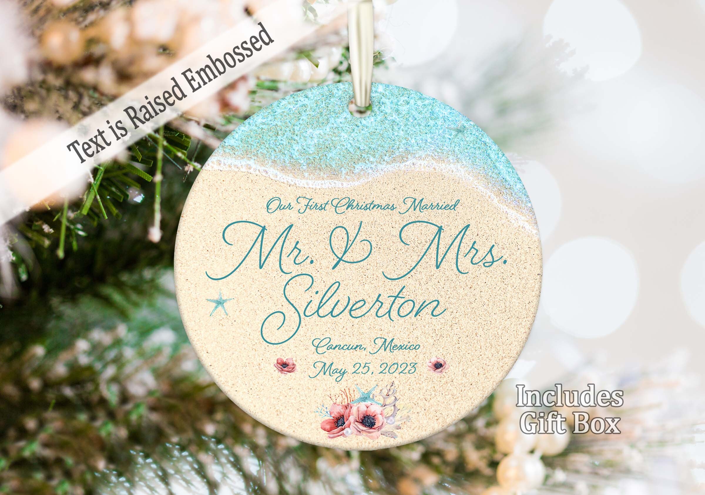 Beach Wedding Personalized Ornaments First Christmas Married