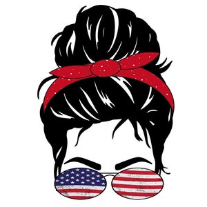 Messy Mom Bun Patriotic Sublimation Design Download