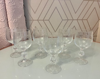 Vintage Crystal Etched Wine Glasses Set of 6 Import Assoc Cascade Discontinued Rare Set