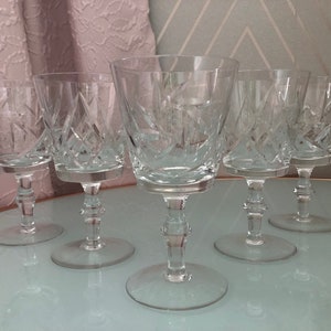 RARE Vintage Crystal Wine Glass Water Goblets Pinwheel Sears Set 5 Hungary Blown Crystal Glass Star Fan Wafer Stem Discontinued 70s Bohemian