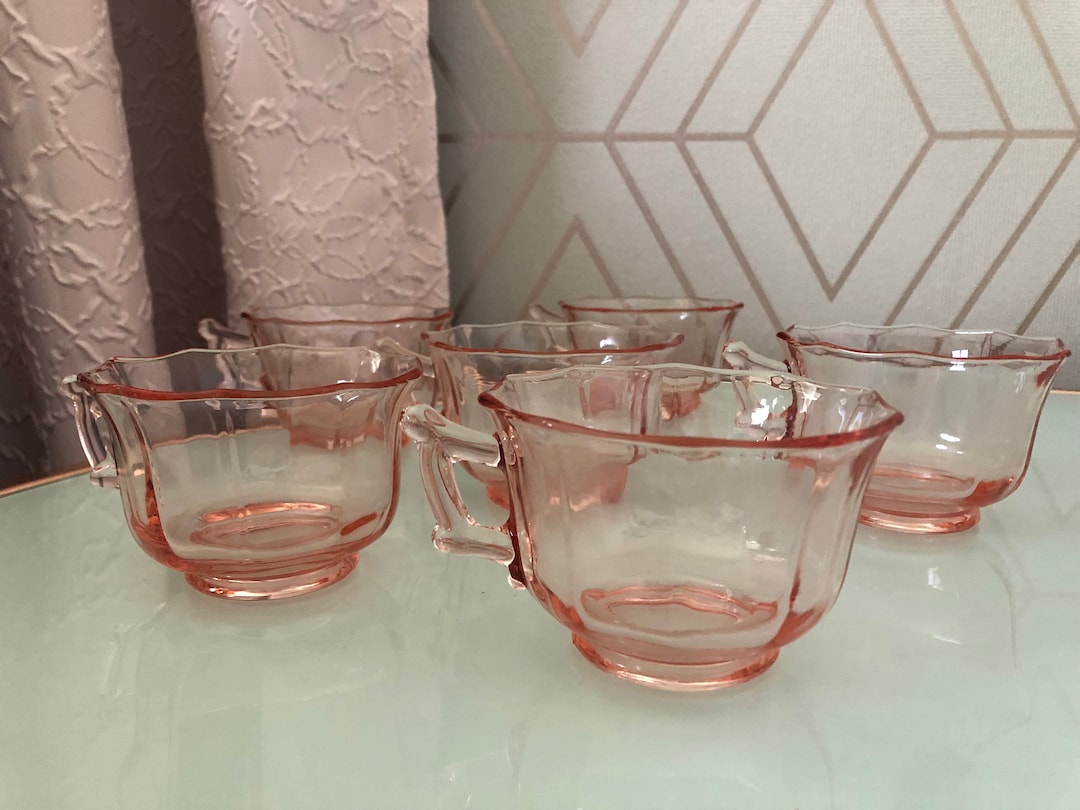 Set of 6 Pink Depression Glass Tea Cups Cambridge Decagon Etsy