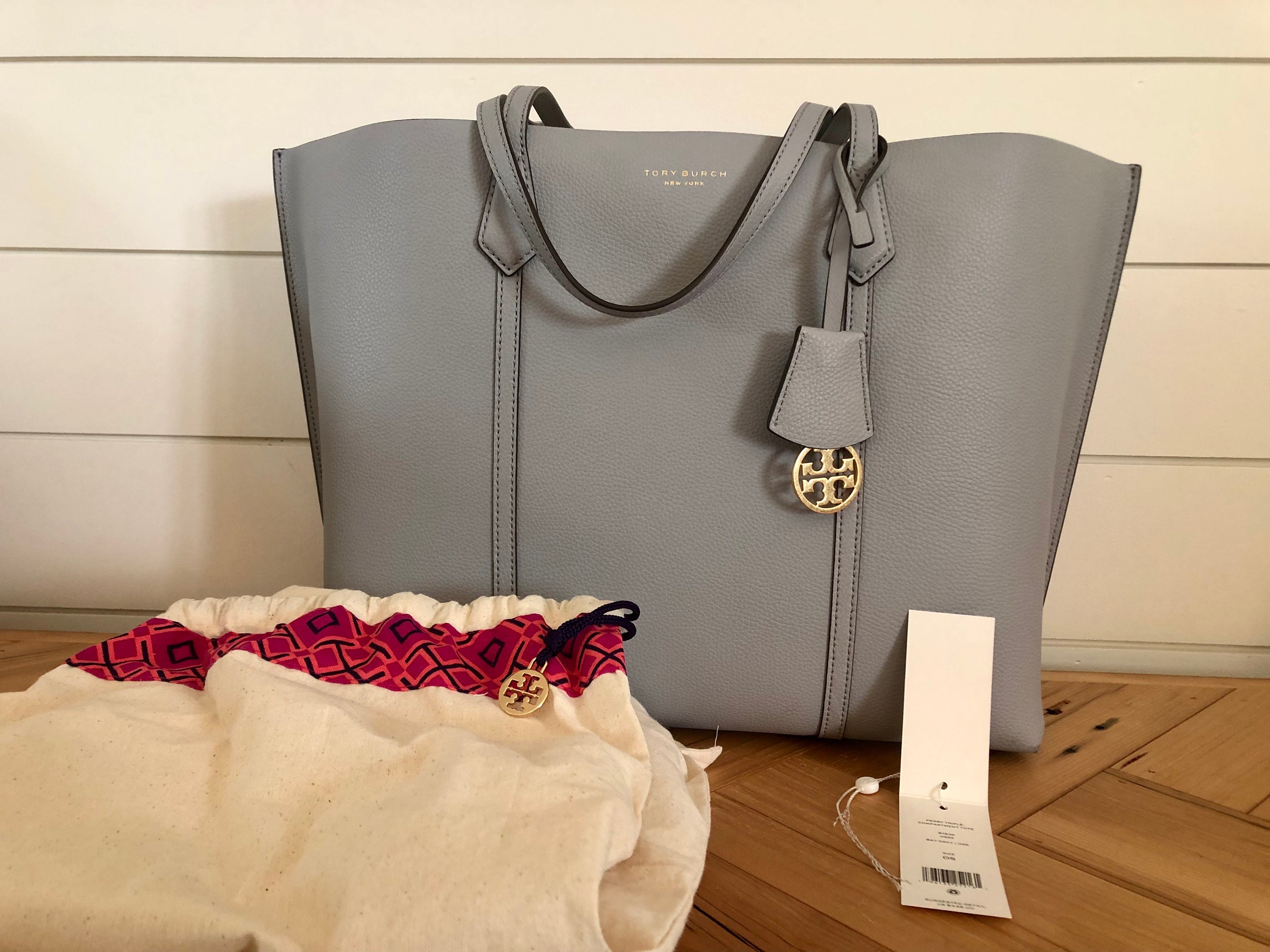 Tory Burch Perry Triple Compartment Tote Bag Laptop Computer Bag Briefcase Italian Pebbled Leather Discontinued Rare Bay Gray Italy Etsy