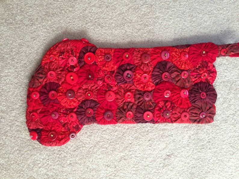 button and beads HAND MADE Christmas stocking with yo-yos 18 inches tall