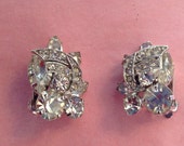 Beautiful WEISS earring clips clear rhinestone round and navette details