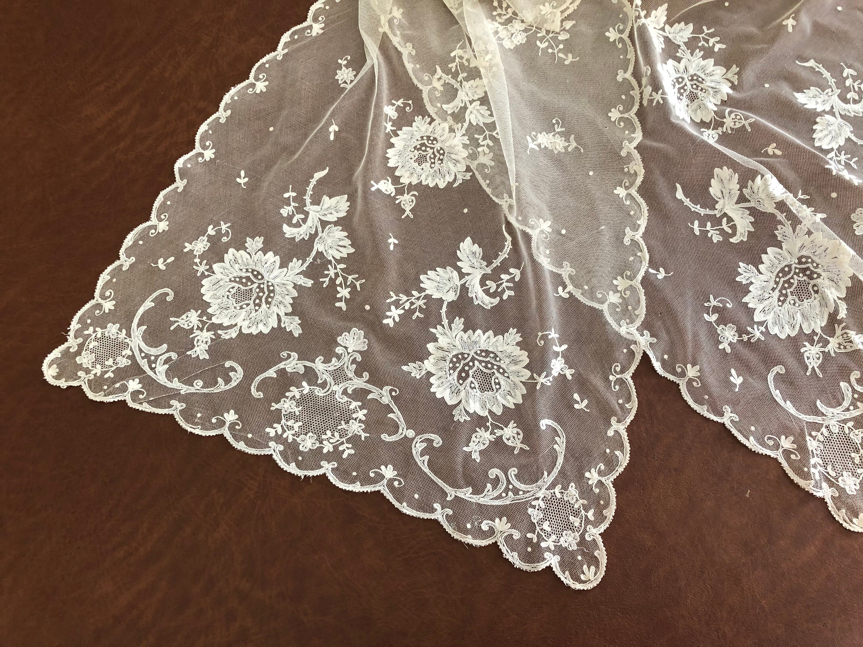 Huge 8ft or 245 cm needle run lace shawl or stole 18