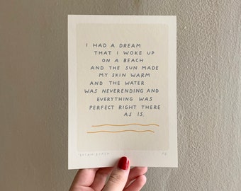 poetry art print / dream beack / art print / beach print / minimal nature art / tiny art