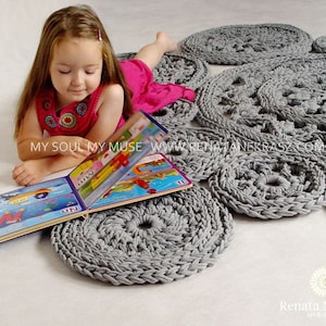 Handmade Crochet Chunky Rug, Grey, Scandinavian Design, Natural Home Decor, Rugs For The Living Room, Bedroom, Hall, Wall decoration