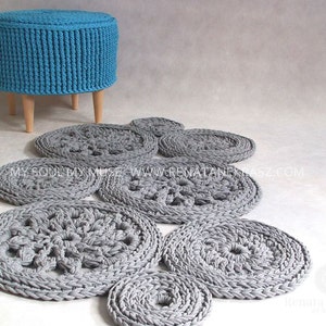 Handmade Crochet Chunky Rug, Grey, Scandinavian Design, Natural Home Decor, Rugs For The Living Room, Bedroom, Hall, Wall decoration