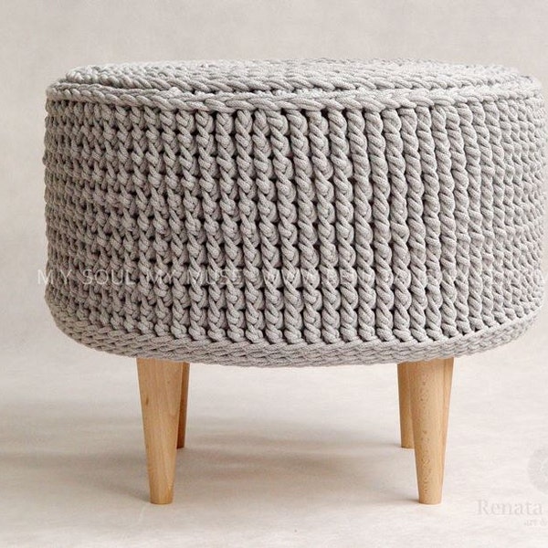 PROMOTION!Crochet pouf, crochet footstool, round pouf, knitted pouf, knitted footstool, pouf, footstool, table model 009. 55cm / 21,6inch