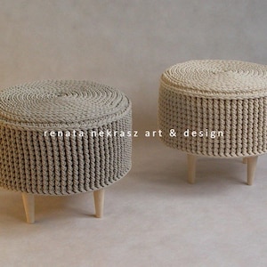 Crochet pouf, crochet footstool, round pouf, knitted pouf, knitted footstool, ottoman, footstool, table model 009. 40cm
